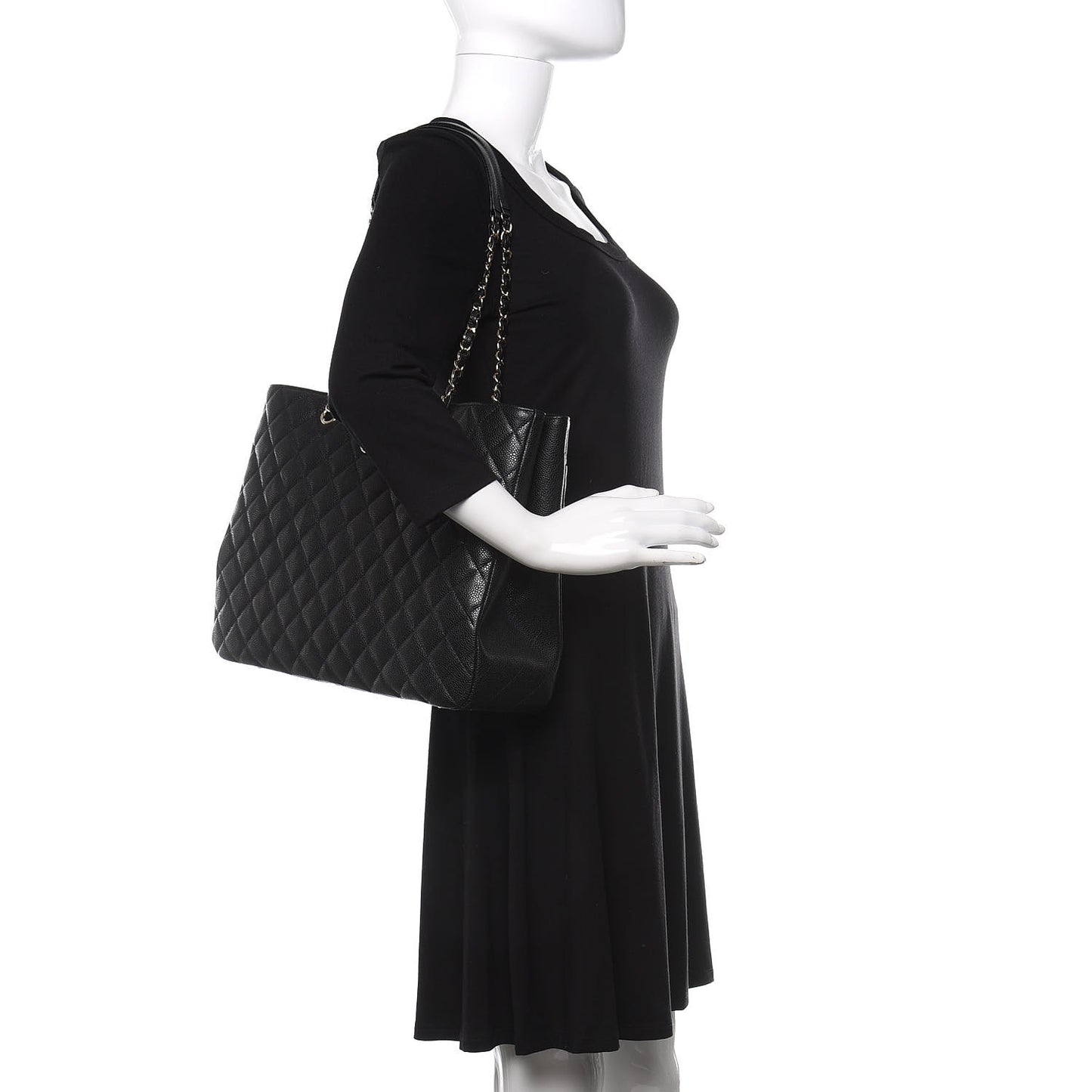 Caviar Quilted Large Shopping Tote Black