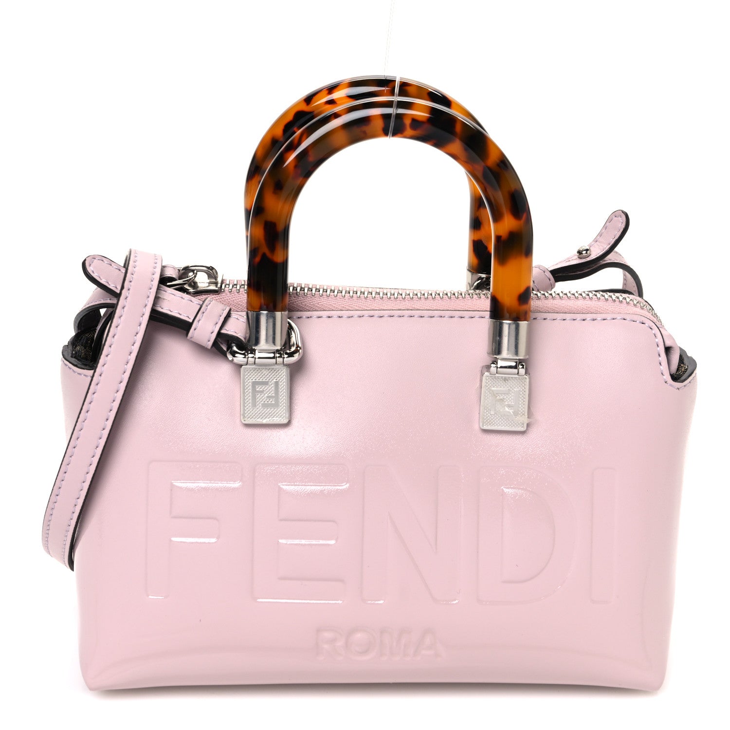 Fendi Vitello King Plexiglass Logo Embossed Mini By The Way Top Handle Boston Bag Soft Berry 1 of 10