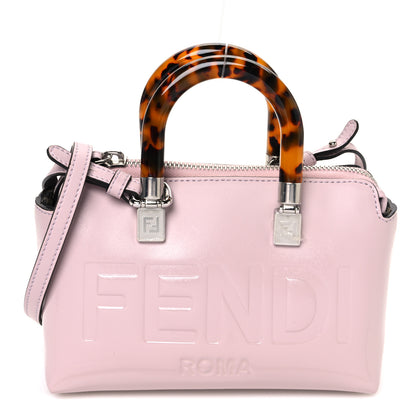 Fendi Vitello King Plexiglass Logo Embossed Mini By The Way Top Handle Boston Bag Soft Berry 1 of 10