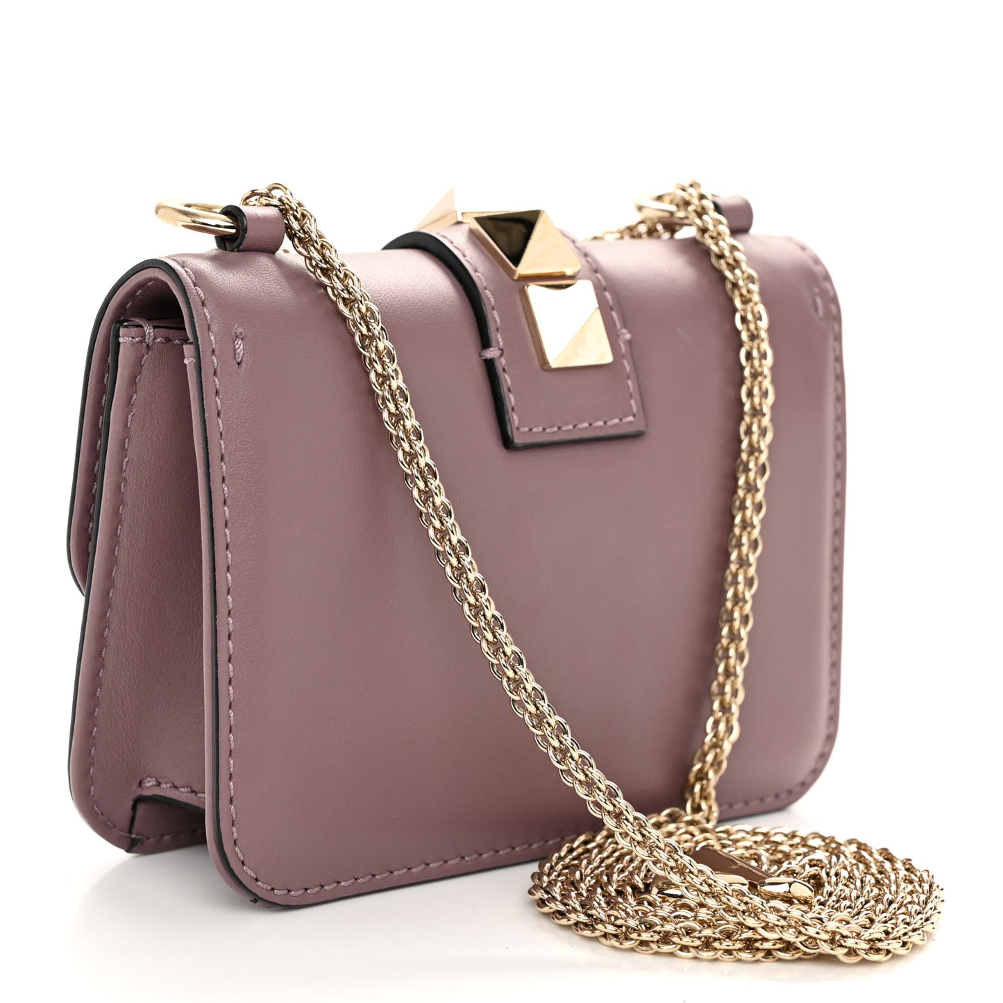 Vitello Small Glam Lock Rockstud Flap Dark Mauve