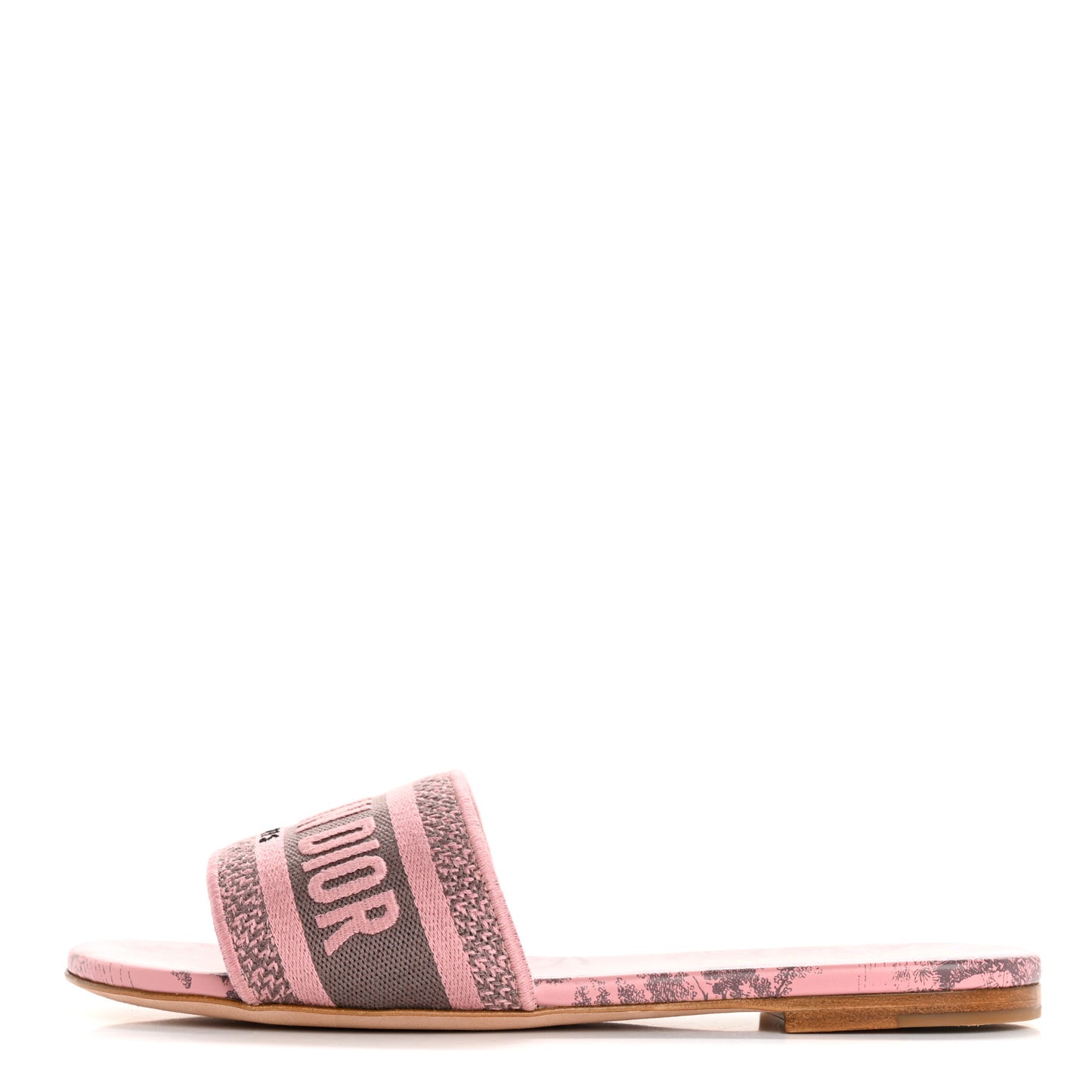 Canvas Toile De Jouy Embroidered Dway Flat Slide Sandals 36 Chateau Rose