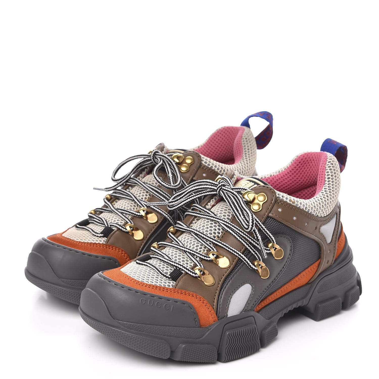 Gucci X SEGA Mesh Canvas Calfskin Womens Flashtrek Sneakers 37 White Box Pink Ardesia Loess 3 of 8
