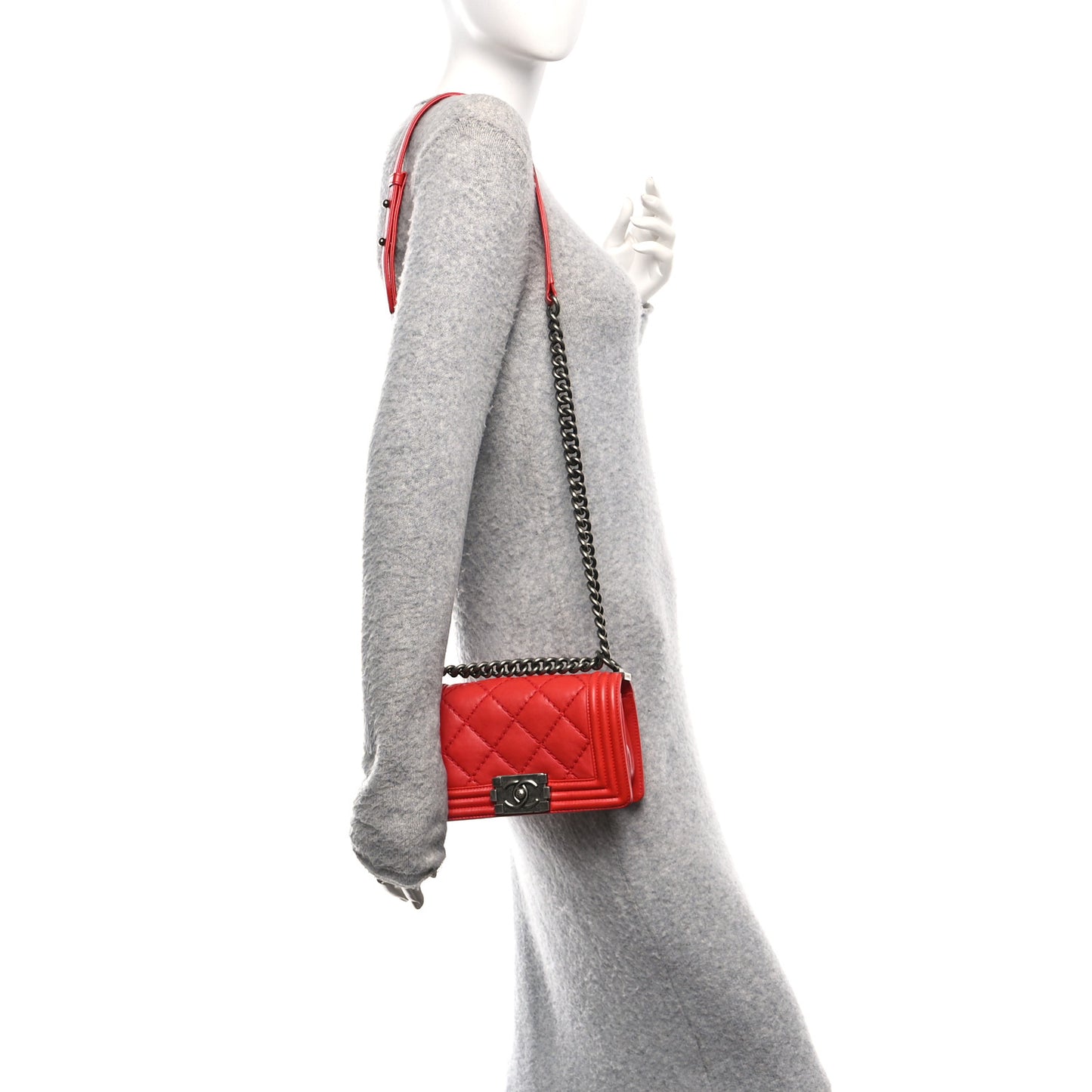 Calfskin Double Stitch Small Boy Flap Red