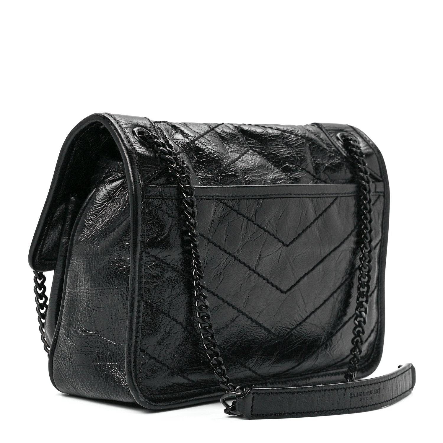 Saint Laurent Crinkled Calfskin Matelasse Monogram Baby Niki Chain Satchel Black 3 of 10