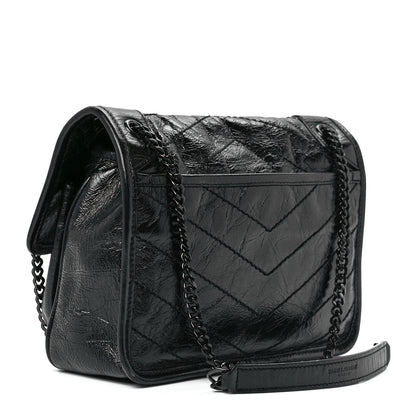 Saint Laurent Crinkled Calfskin Matelasse Monogram Baby Niki Chain Satchel Black 3 of 10