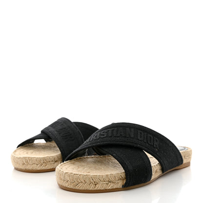 Christian Dior Canvas Embroidered Granville Espadrille Crisscross Flat Slide Sandals 36 Black 3 of 9