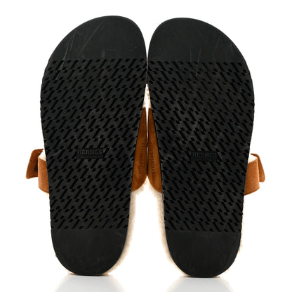 Hermes Suede Goatskin Woolskin Womens Chypre Sandals 39 Naturel Ecru 5 of 10