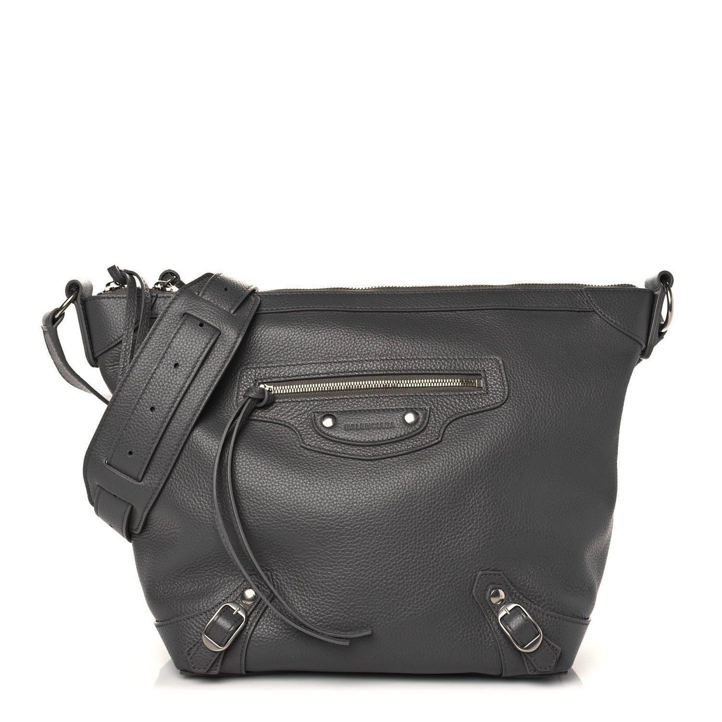 Grained Calfskin Silver Hardware Small Neo Classic Hobo Dark Grey