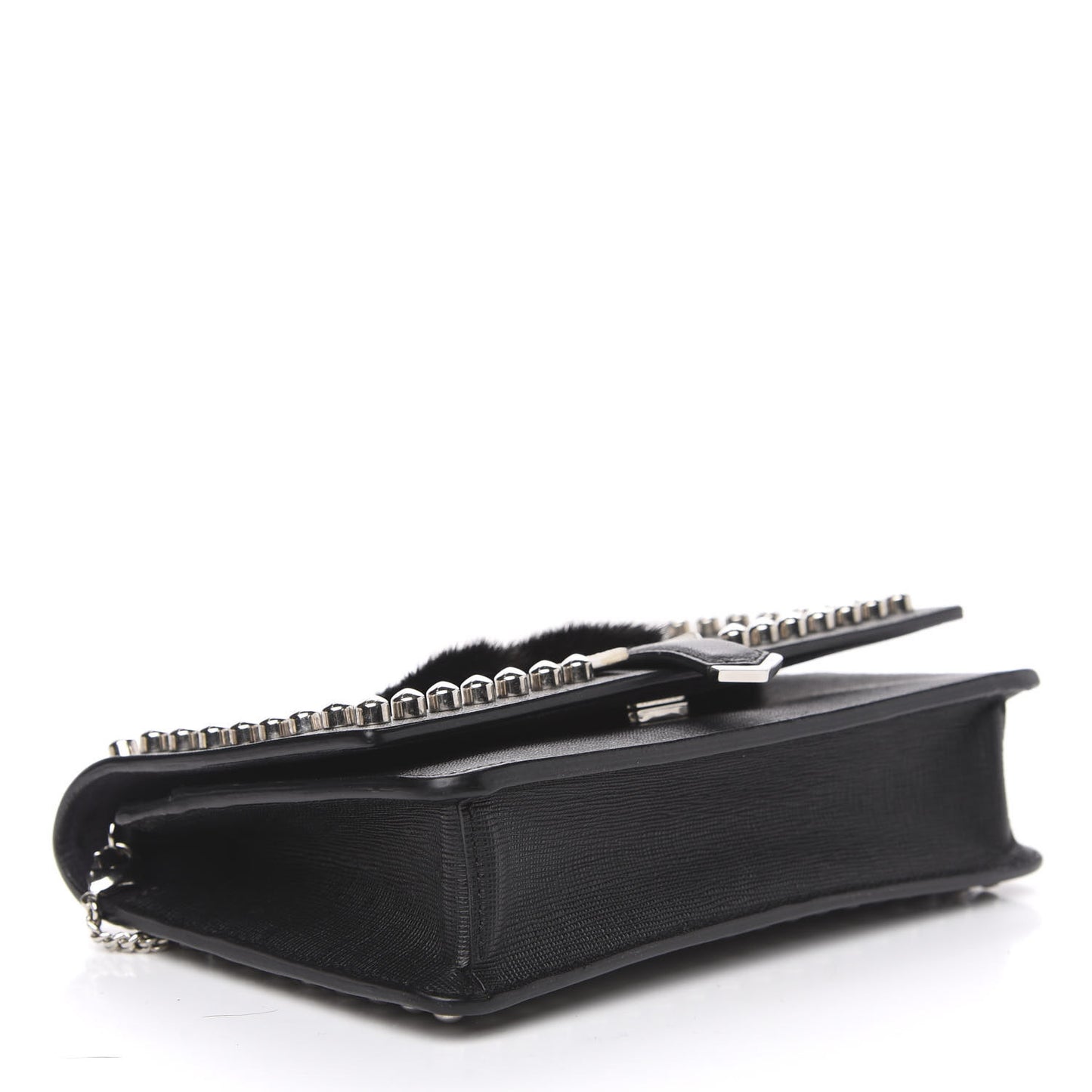 Vitello Elite Mink Fur Studded Karlito Tube Wallet on Chain Black