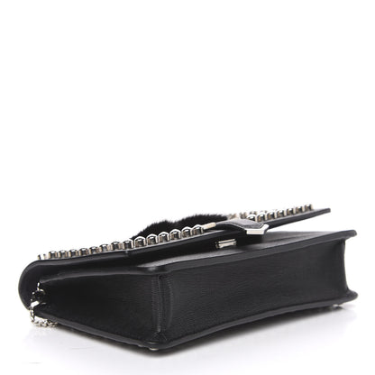 Fendi Vitello Elite Mink Fur Studded Karlito Tube Wallet on Chain Black 4 of 9