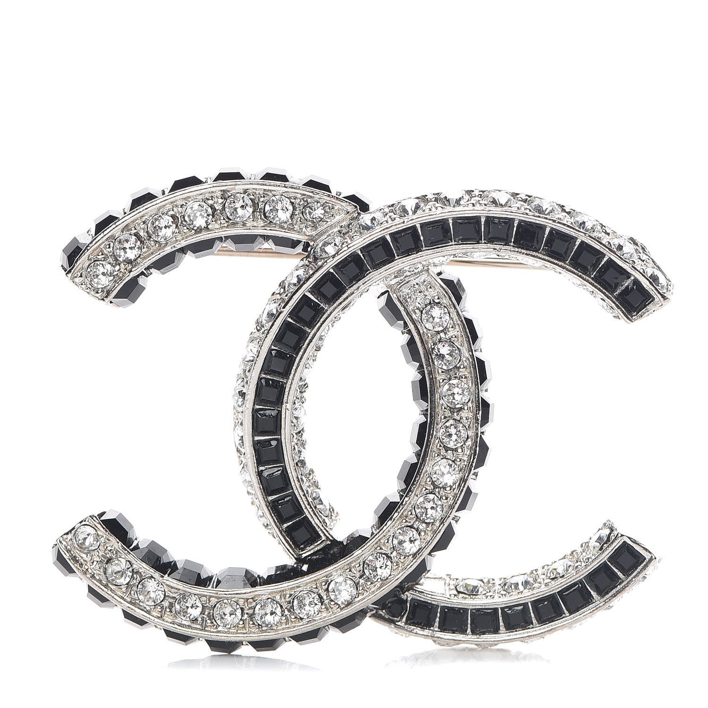 Baguette Crystal CC Brooch Silver Black