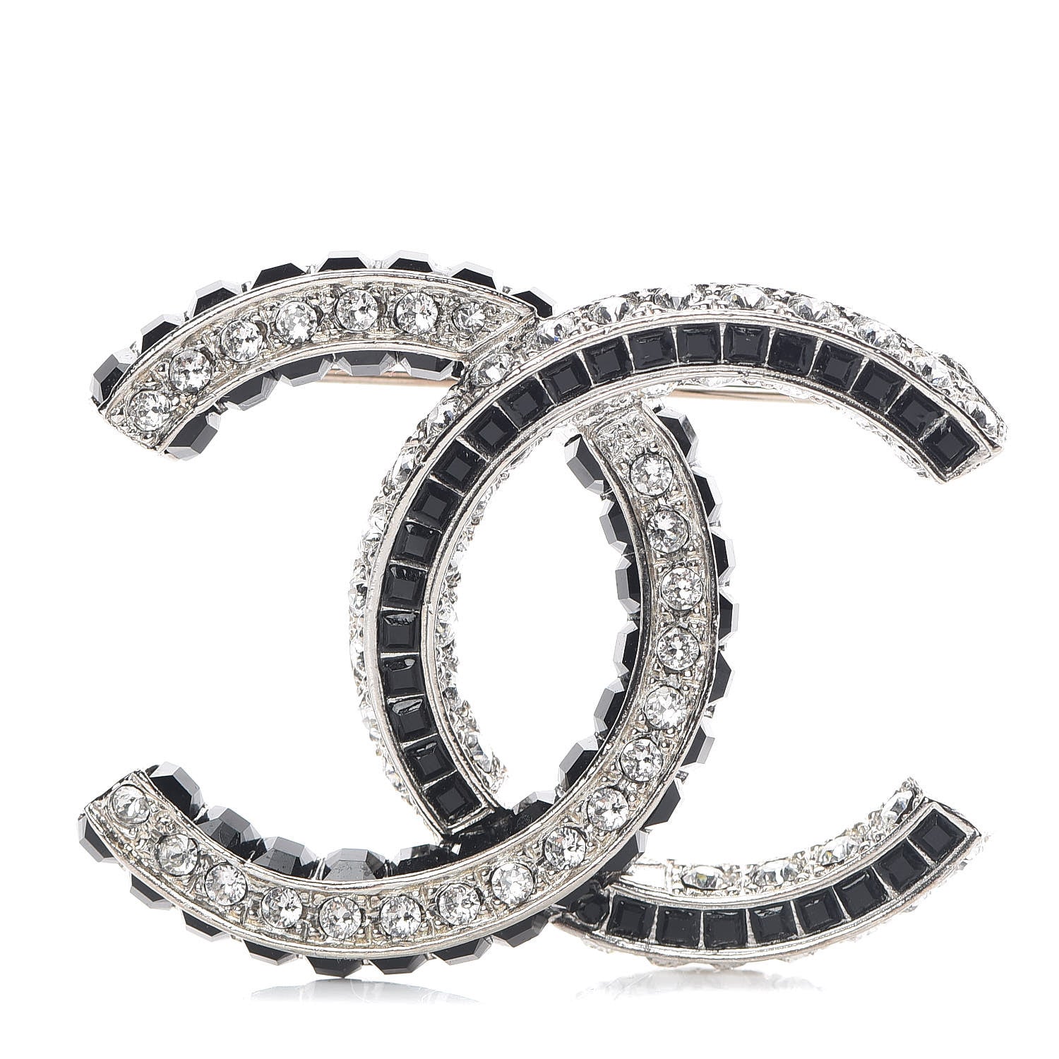 Chanel Baguette Crystal CC Brooch Silver Black 1 of 5
