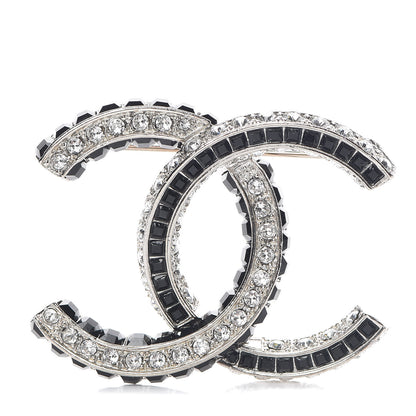 Chanel Baguette Crystal CC Brooch Silver Black 1 of 5
