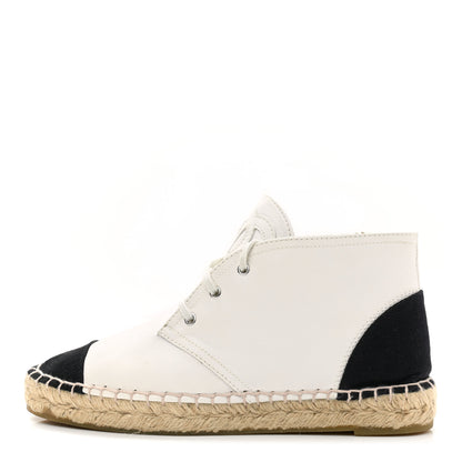 Chanel Lambskin Cap Toe Lace Up Espadrilles 37 White Black 1 of 12