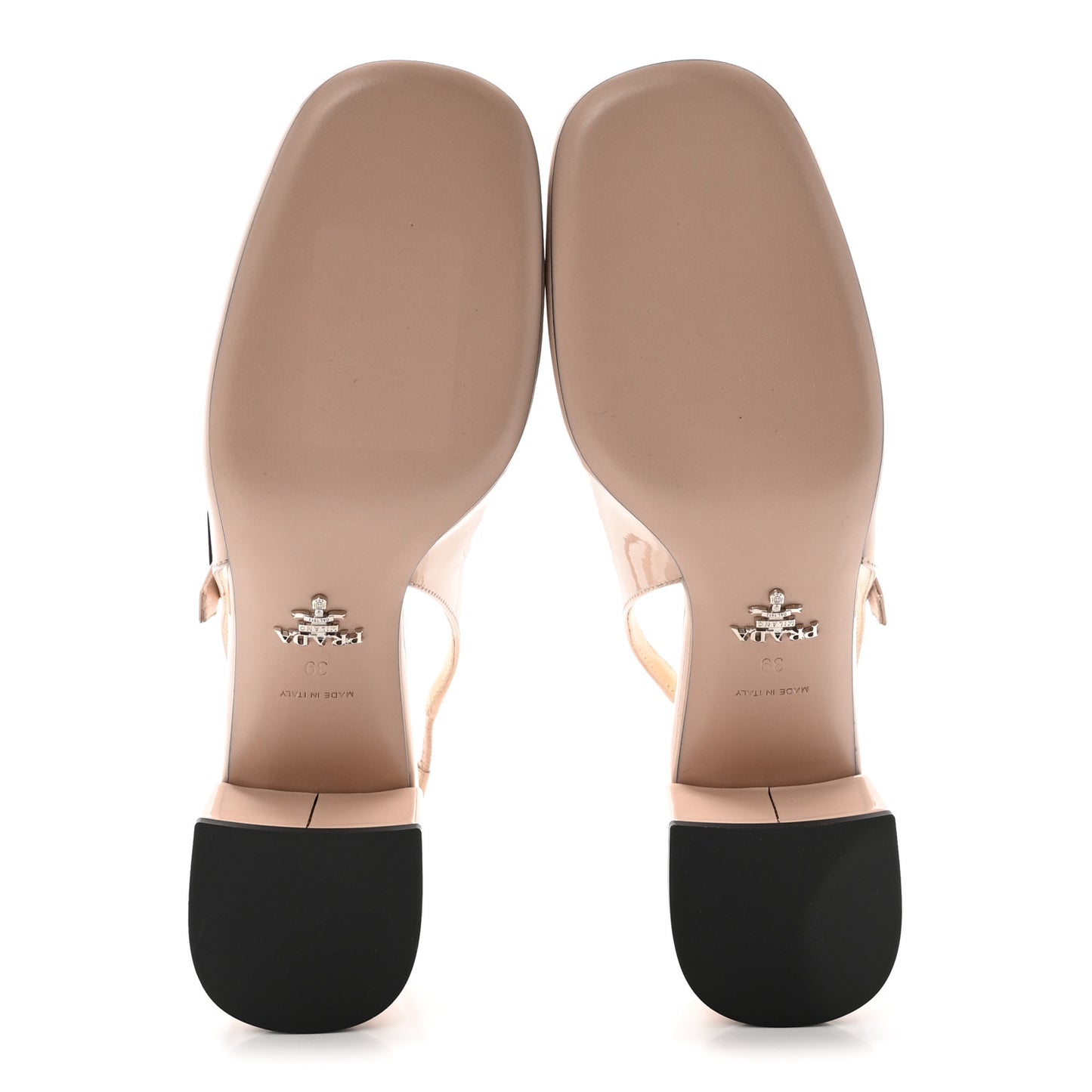 Patent Decolette Logo Mary Jane 45mm Slingback Pumps 39 Beige