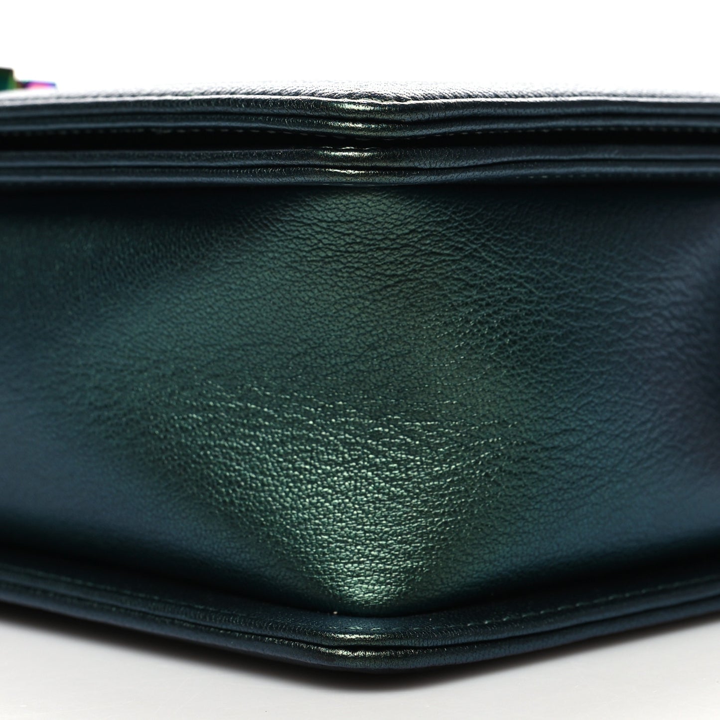 Iridescent Goatskin Quilted New Medium Boy Flap Green