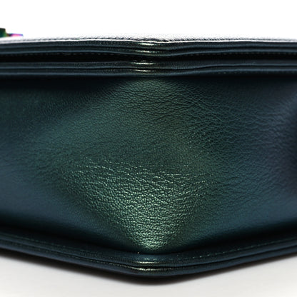 Chanel Iridescent Goatskin Quilted New Medium Boy Flap Green 10 of 10