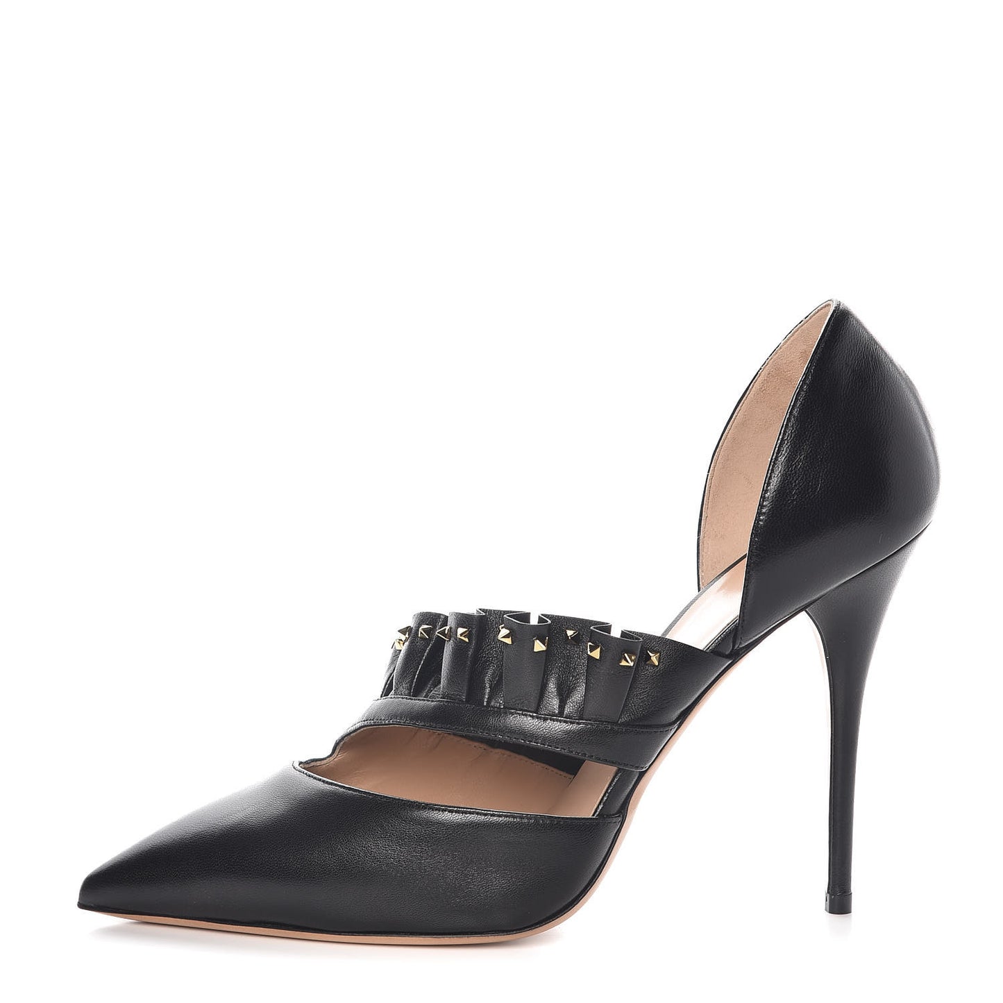 Nappa Studded Ruffle d'Orsay Pumps 41 Black