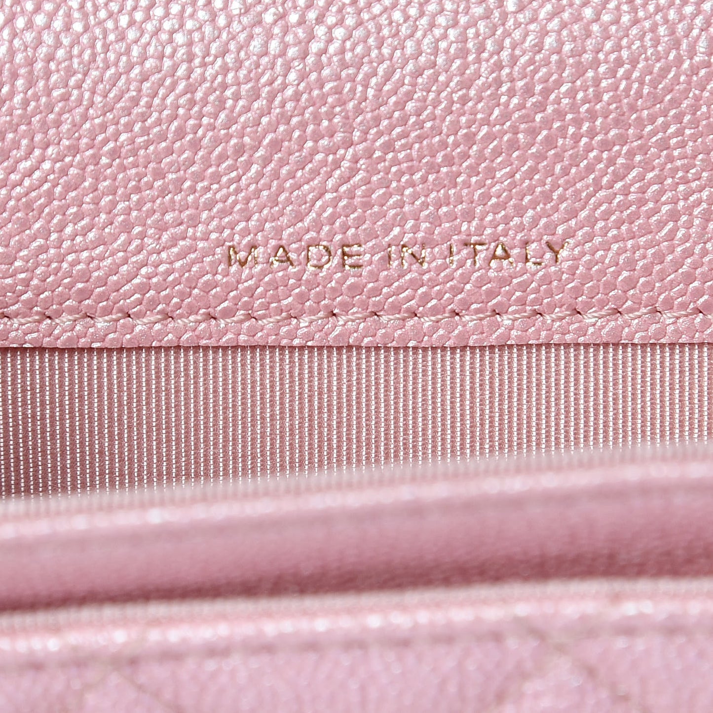 Iridescent Caviar Quilted Flap Card Holder Rose Pink