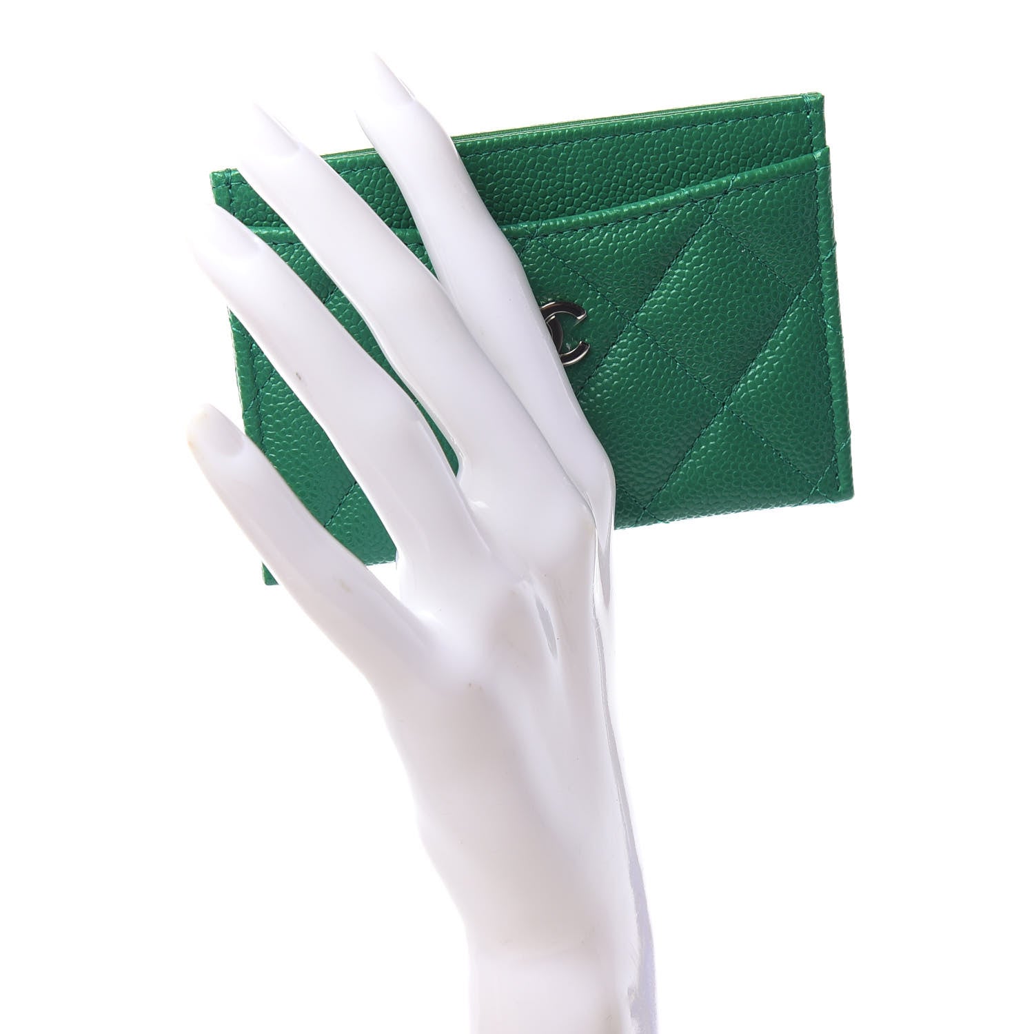 Chanel Metallic Caviar Quilted Card Holder Green 2 of 9