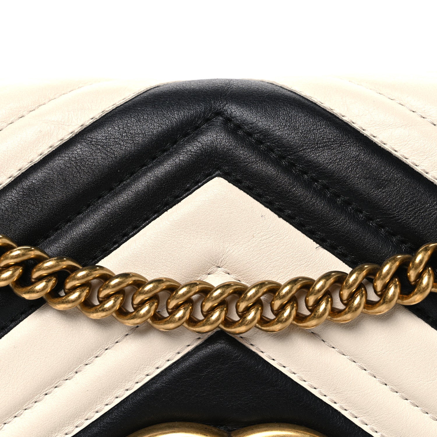 Gucci Calfskin Matelasse Medium GG Marmont Shoulder Bag Black White 8 of 10