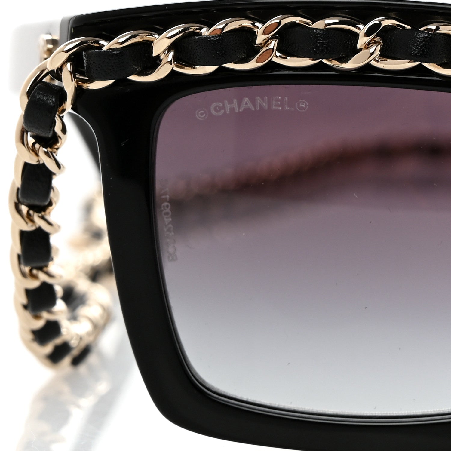 Chanel Acetate Metal Calfskin Chain Rectangle Sunglasses 71627A Black 7 of 8