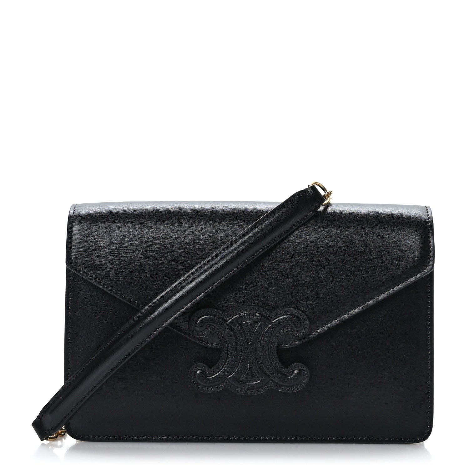Celine Shiny Calfskin Cuir Triomphe Wallet on Chain Black 1 of 8