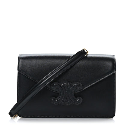 Celine Shiny Calfskin Cuir Triomphe Wallet on Chain Black 1 of 8