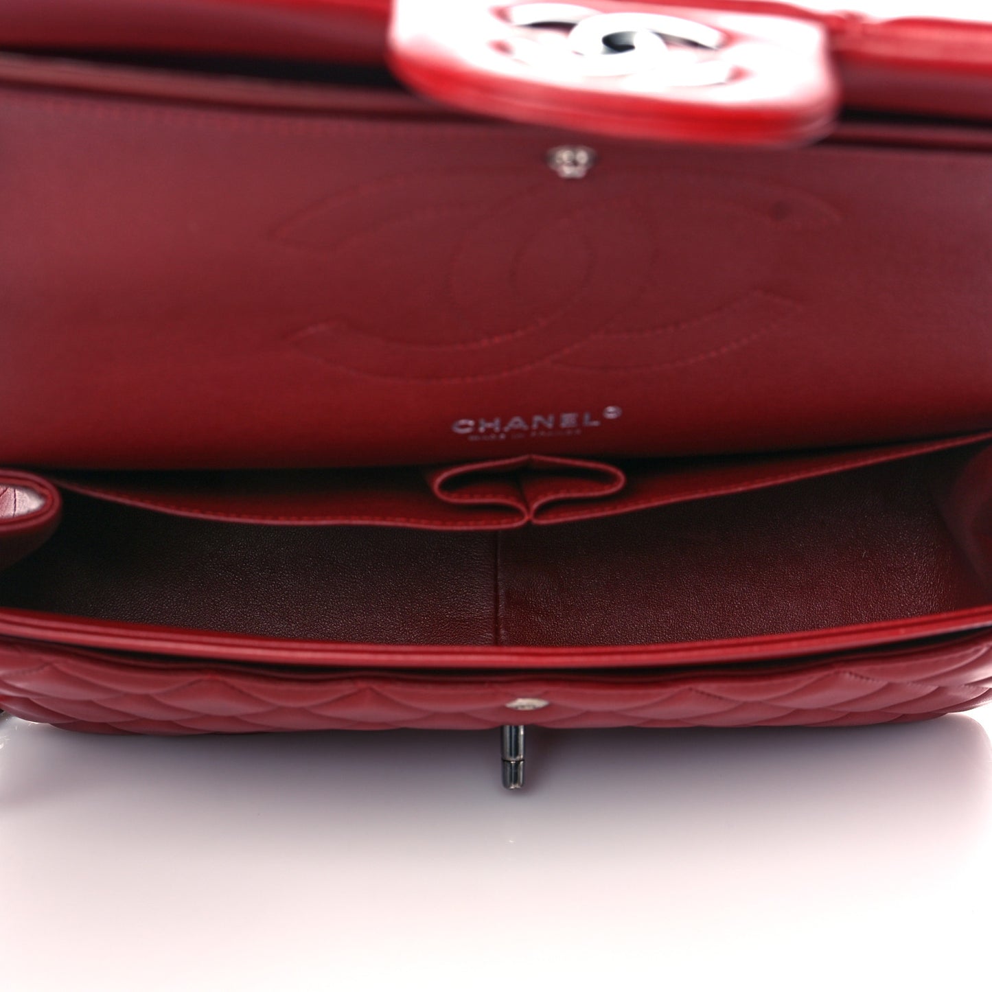 Lambskin Quilted Jumbo Double Flap Red