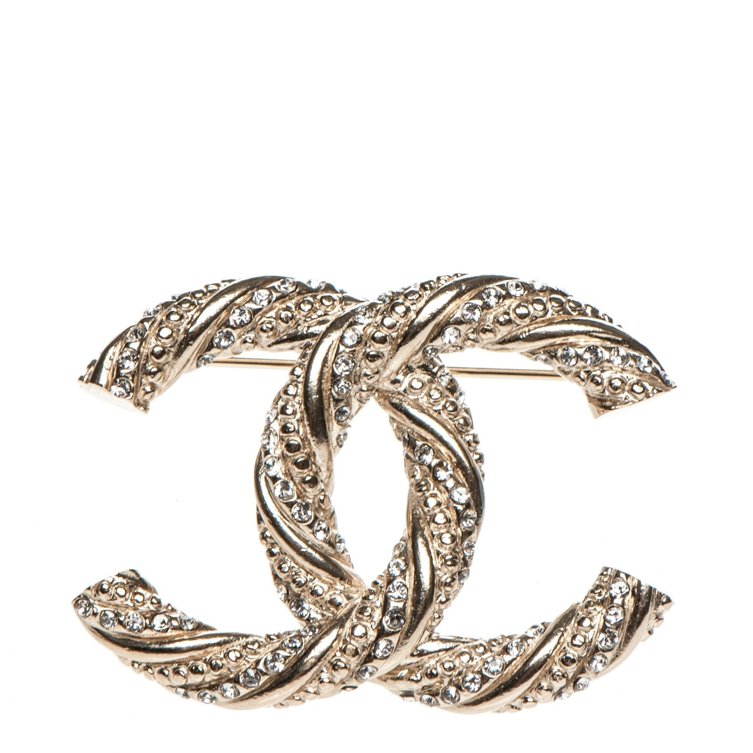 Chanel Crystal Twisted CC Brooch Light Gold 1 of 5