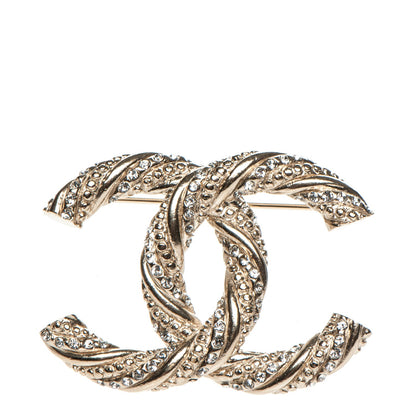 Chanel Crystal Twisted CC Brooch Light Gold 1 of 5