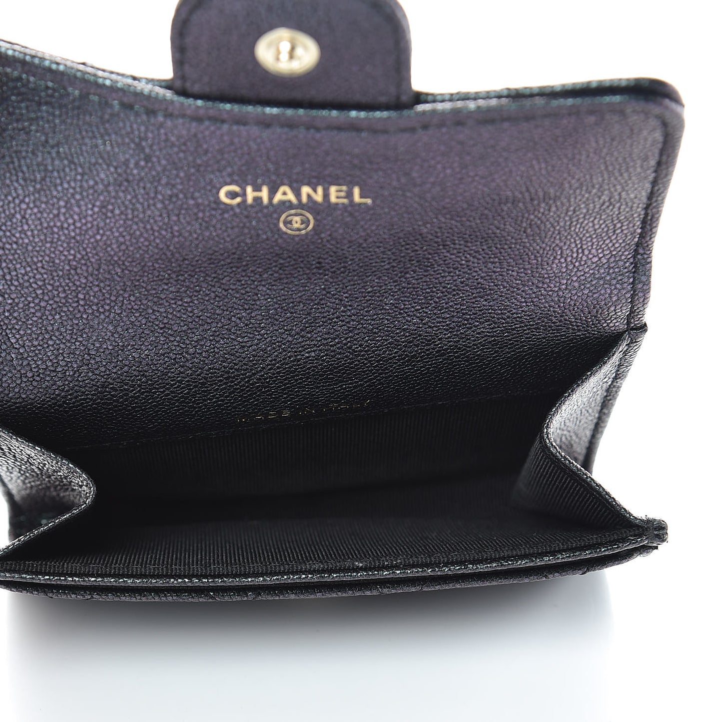 Iridescent Caviar Quilted Flap Card Holder Black