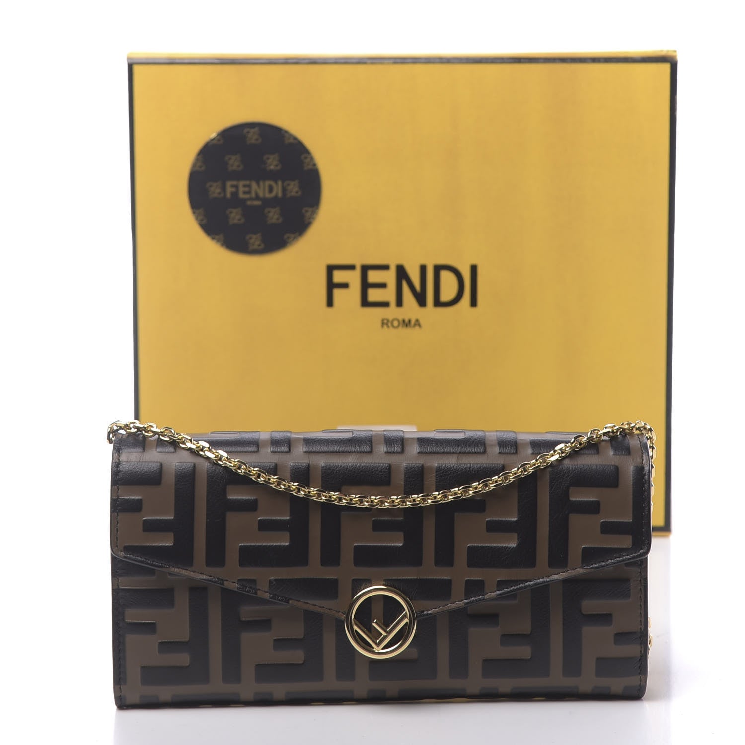Fendi Vitello Soft F is Fendi Bi-Color FF 1974 Embossed Continental Envelope Wallet On Chain Maya Black 11 of 11