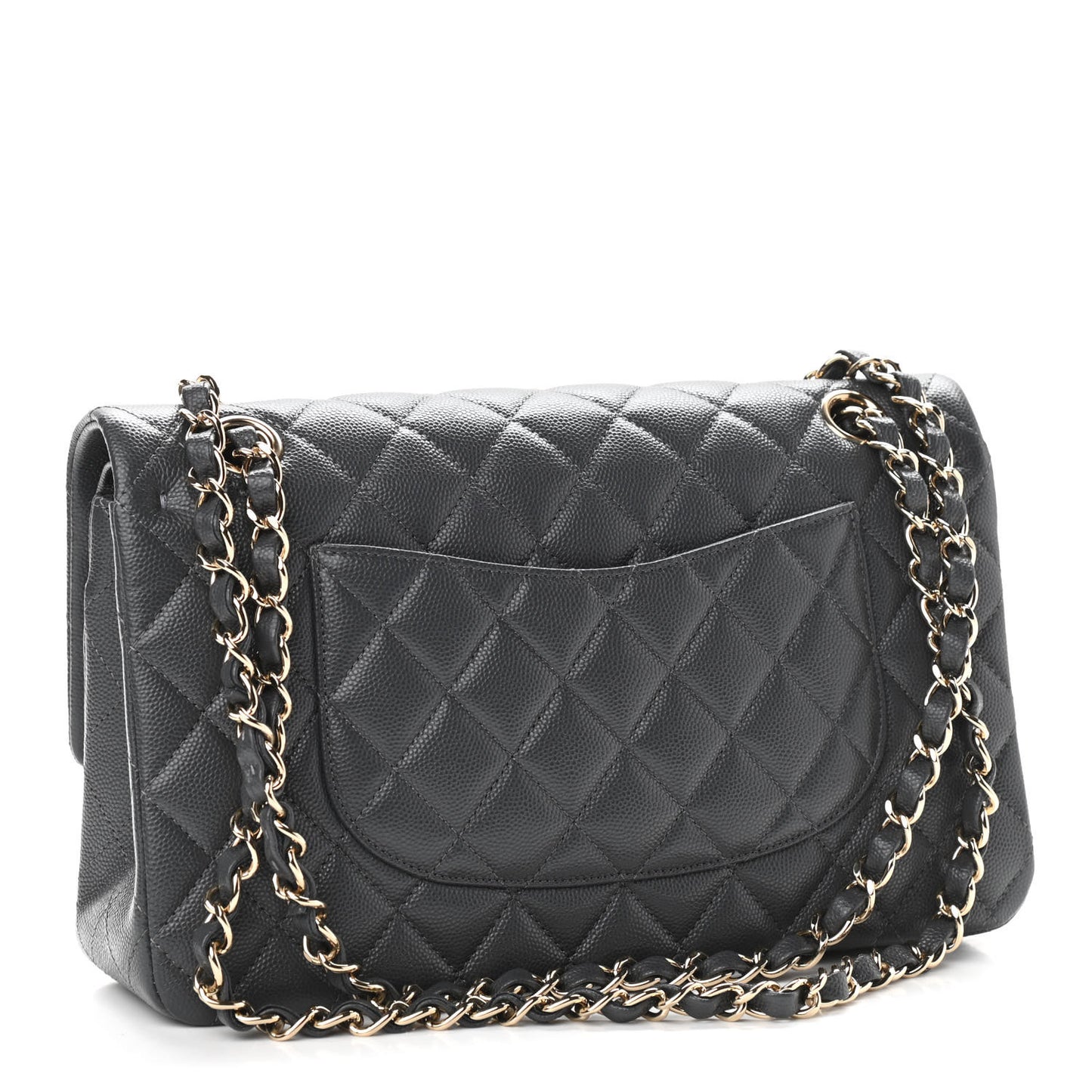 Caviar Quilted Medium Double Flap Dark Grey