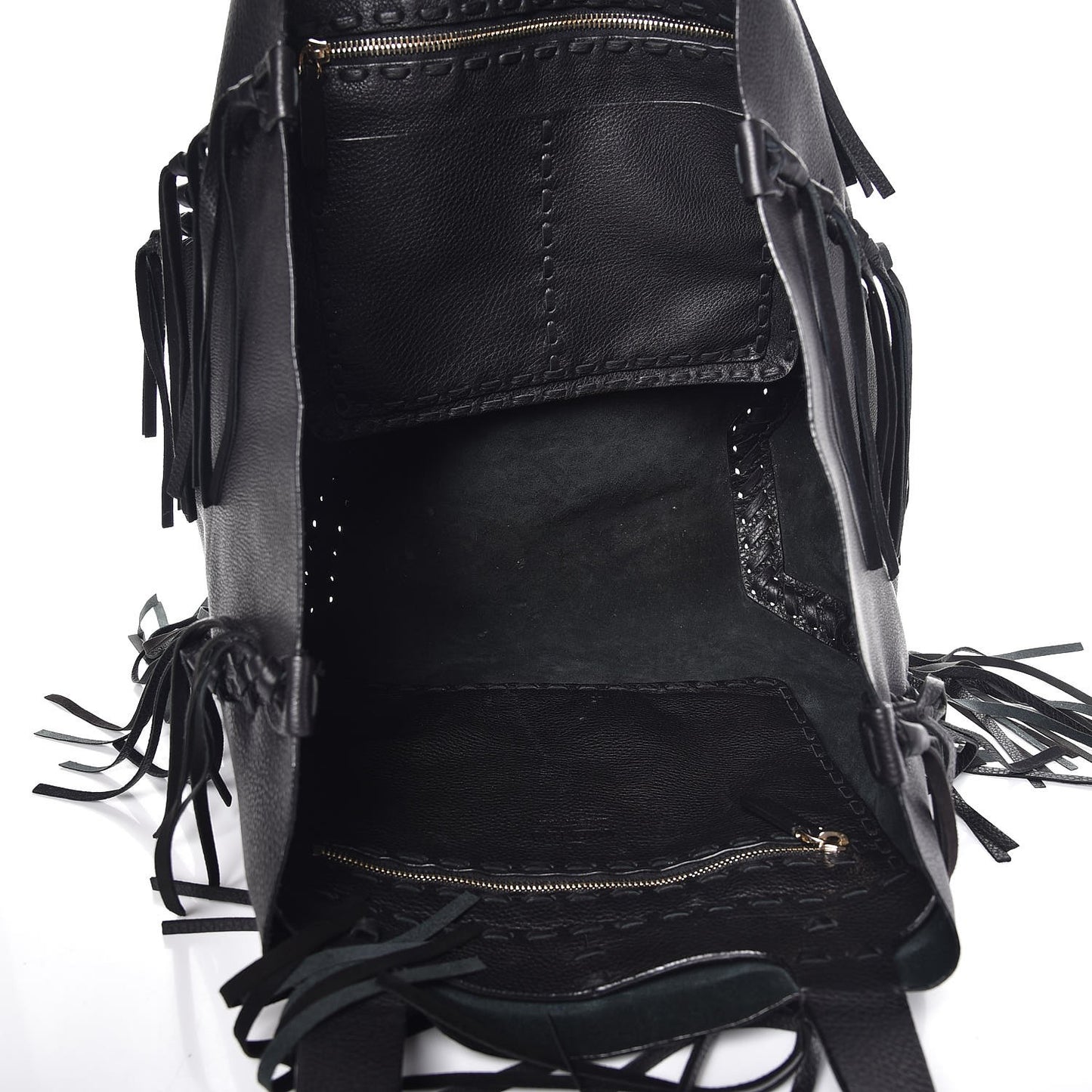 Grained Calfskin C-Rockee Fringe Tote Black