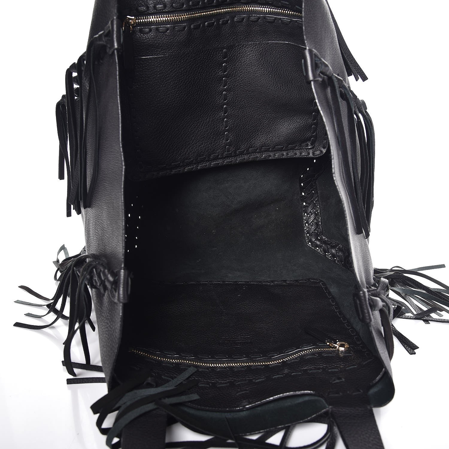 Valentino Garavani Grained Calfskin C-Rockee Fringe Tote Black 5 of 12