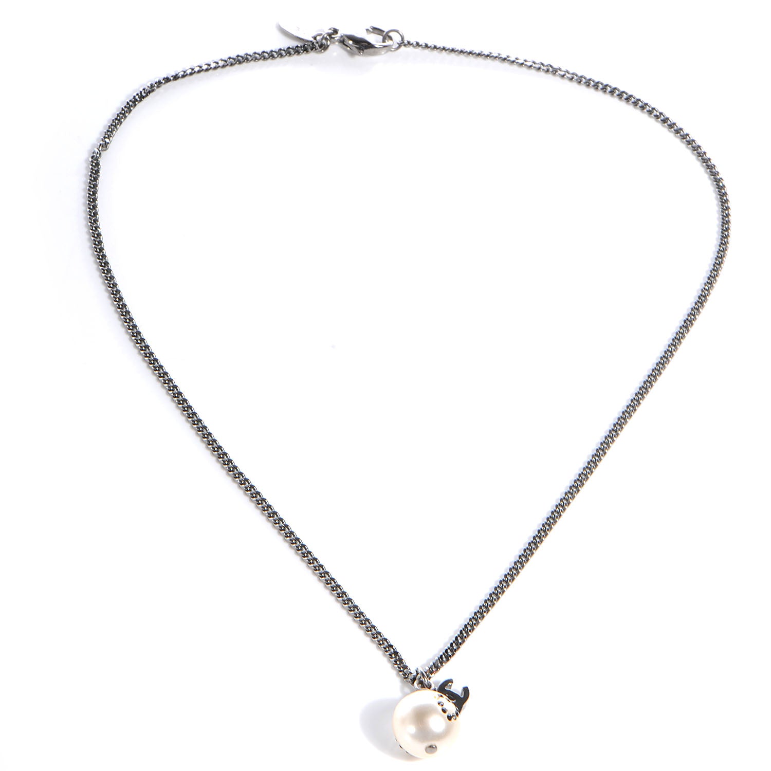 Chanel Pearl CC Pendant Necklace Dark Silver 3 of 6