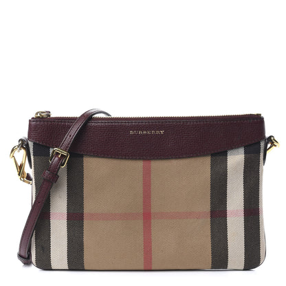 Burberry House Check Derby Peyton Crossbody Clutch Bag Mahogany Red 1 of 14