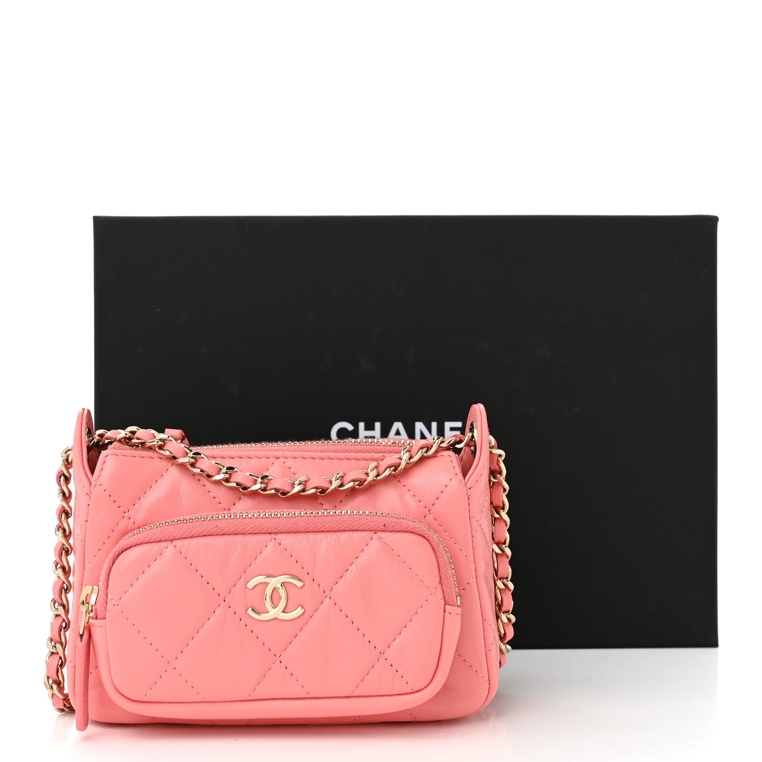 Chanel Shiny Crumpled Lambskin Quilted Mini Clutch With Chain  Pink 11 of 11