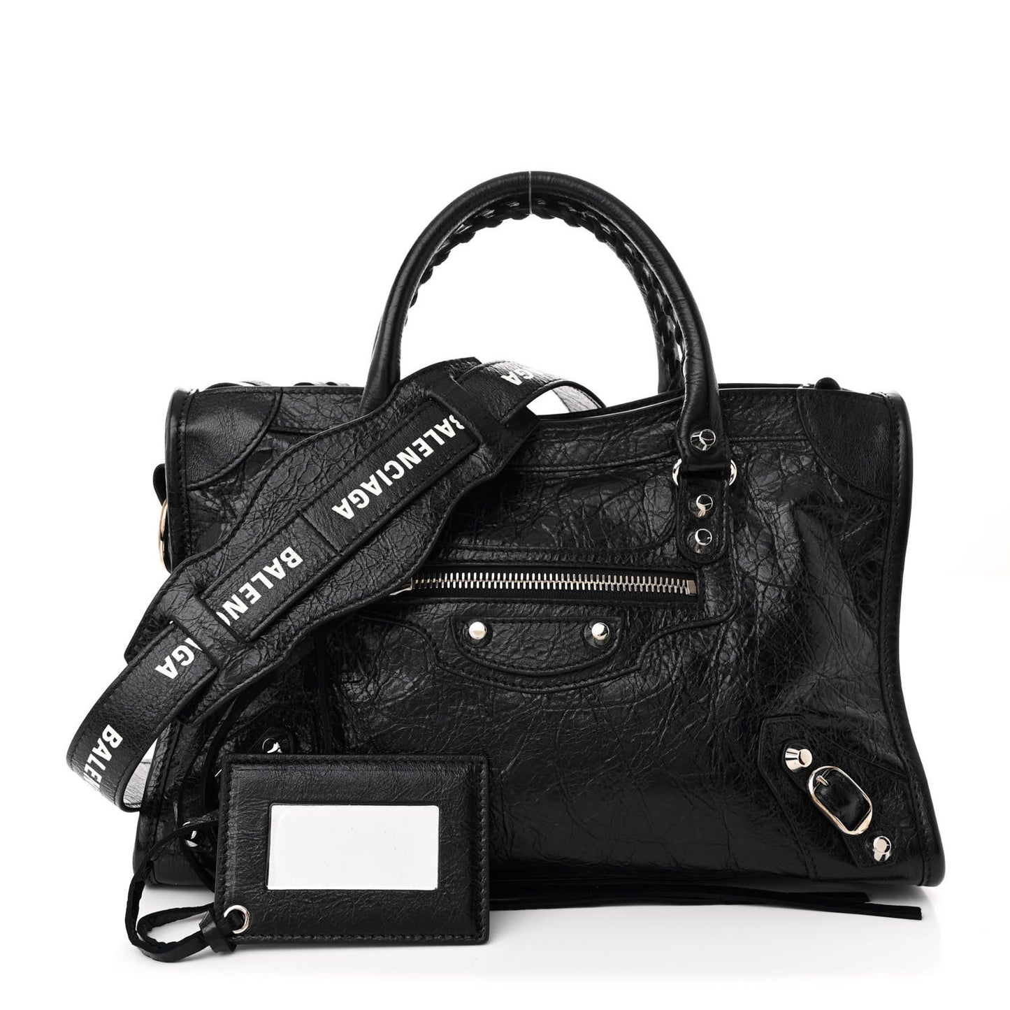 Agneau Classic Hardware S City Logo Strap Black White