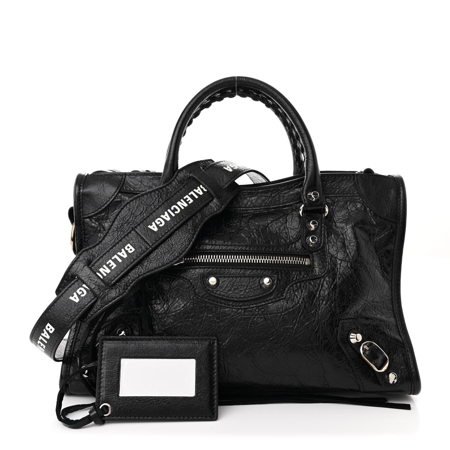 Balenciaga Agneau Classic Hardware S City Logo Strap Black White 3 of 12