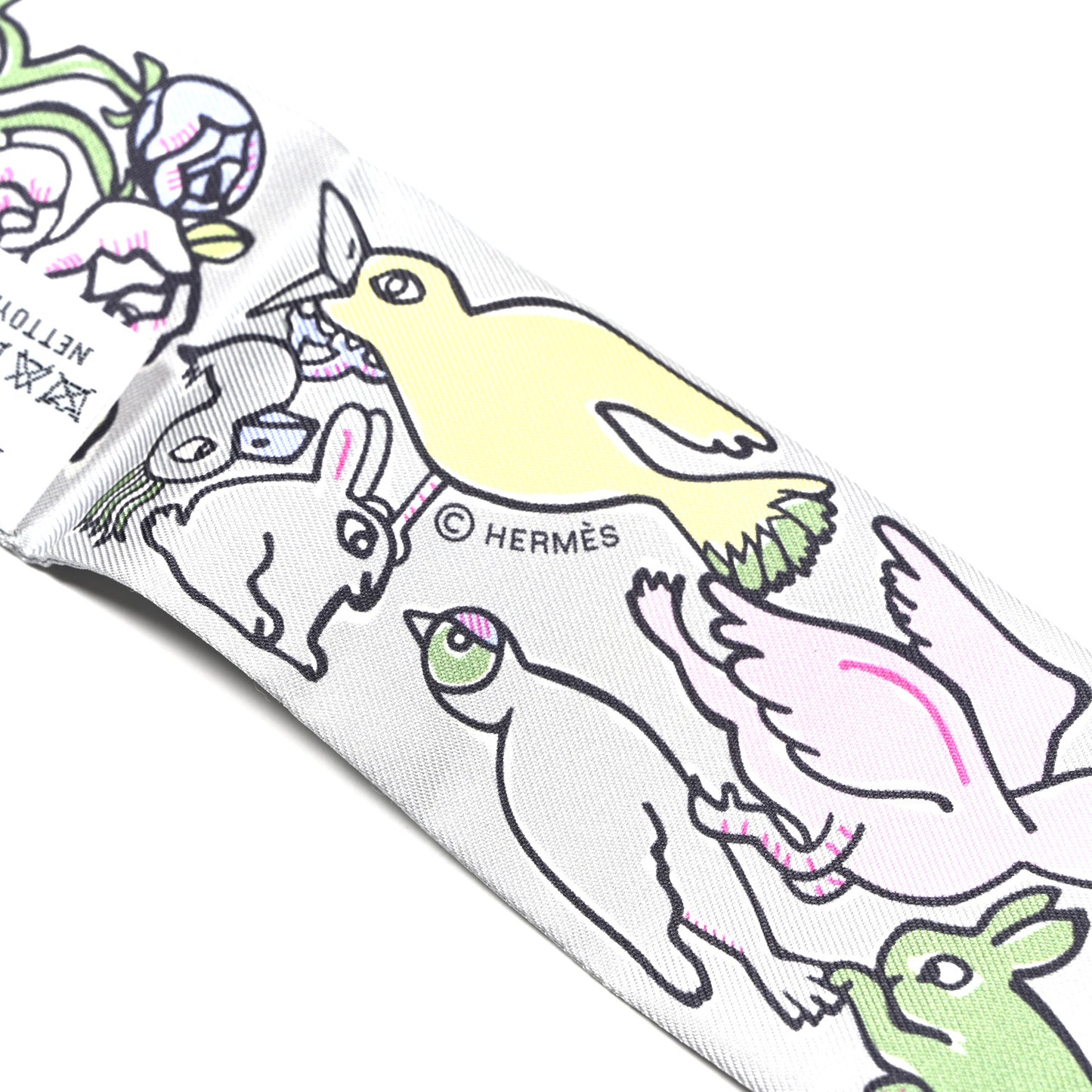 Silk Mille Et Un Lapins Twilly Gris Perle Rose Jaune