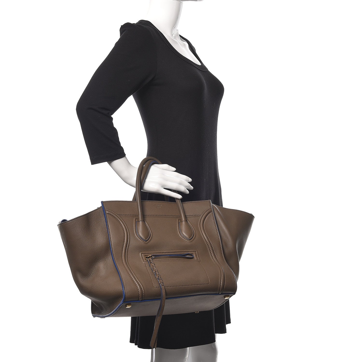 Celine Supple Calfskin Medium Phantom Luggage Khaki Cobalt Trim 2 of 14
