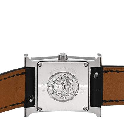 Hermes Stainless Steel Alligator Diamond Mother of Pearl 21mm Heure H Hour Quartz Watch Noir 4 of 4