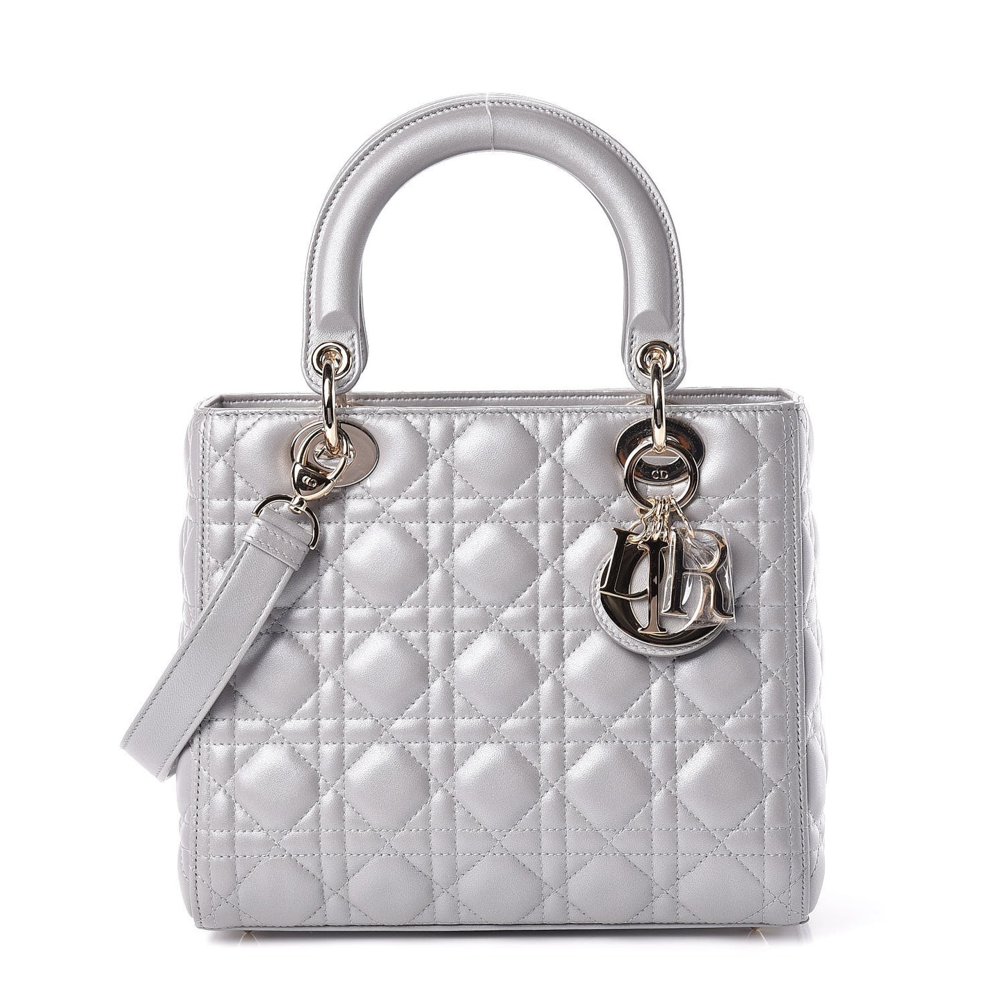 Pearly Lambskin Cannage Medium Lady Dior Grey