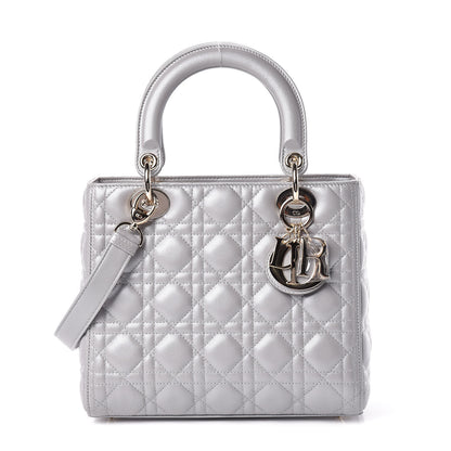 Christian Dior Pearly Lambskin Cannage Medium Lady Dior Grey 1 of 11