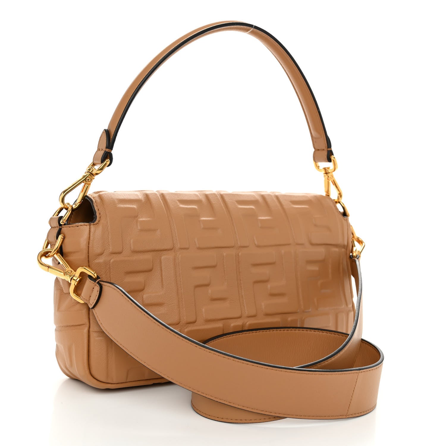 Fendi Nappa FF 1974 Embossed Baguette Miele Scuro 3 of 10