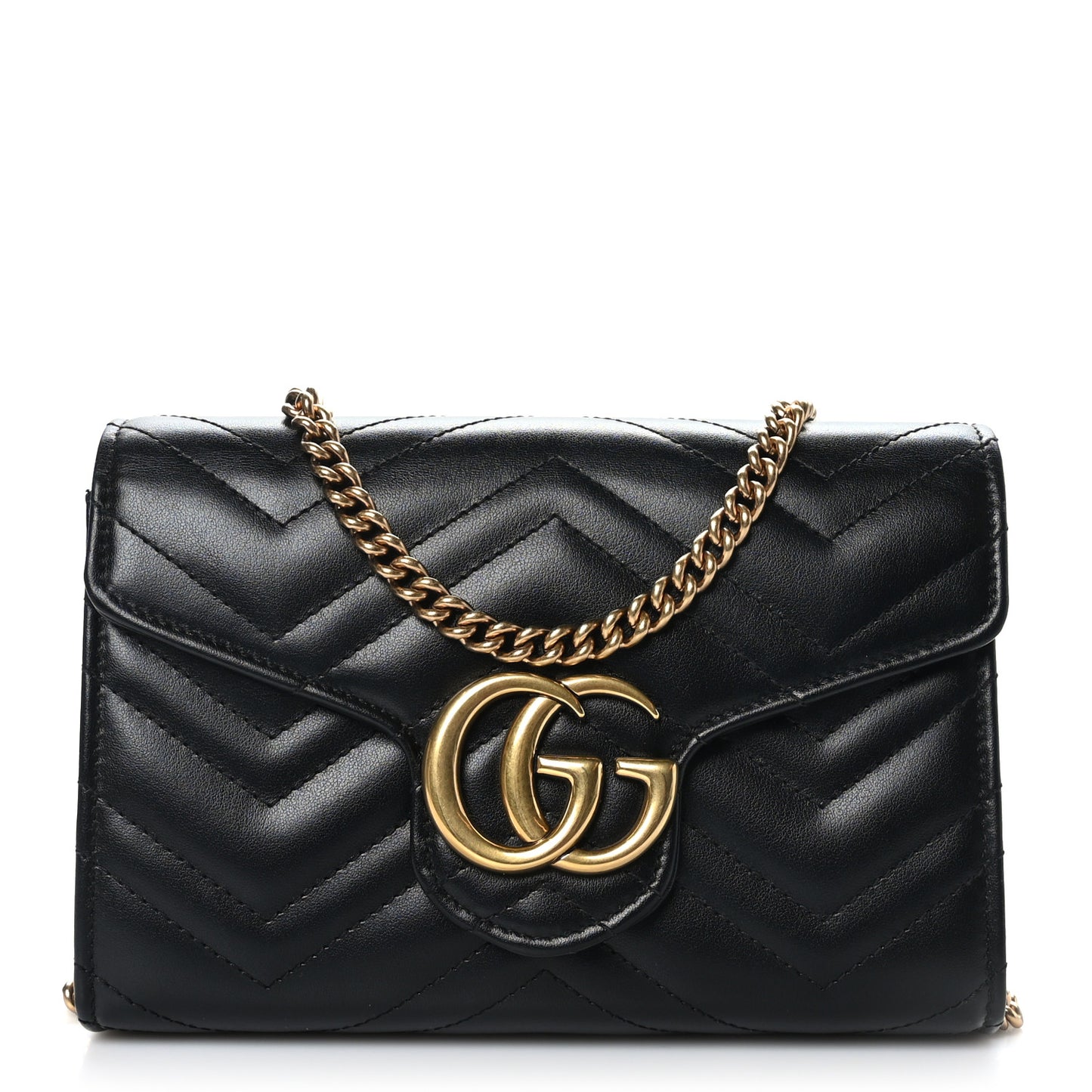 Calfskin Matelasse GG Marmont Chain Wallet Black