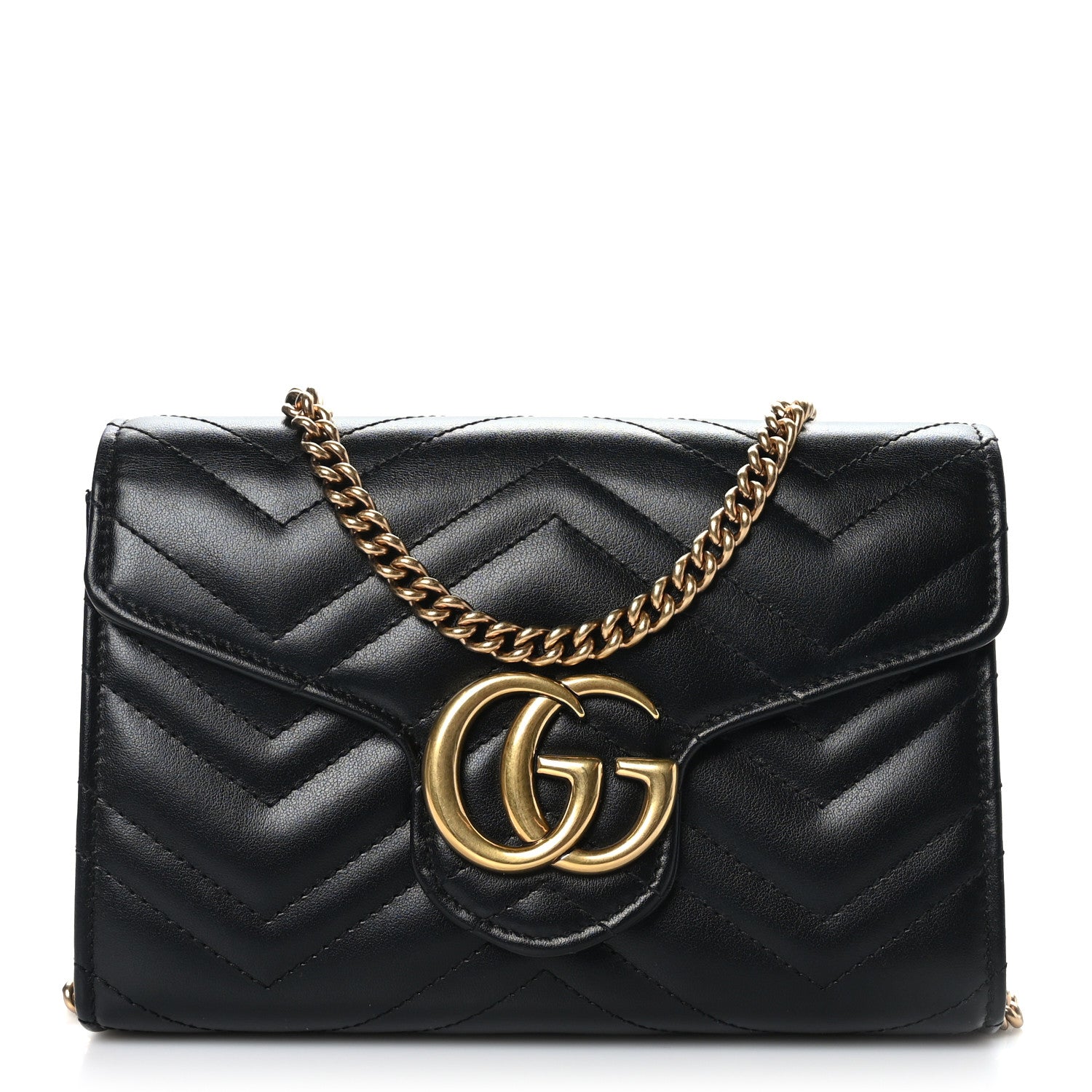Gucci Calfskin Matelasse GG Marmont Chain Wallet Black 1 of 8