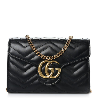 Gucci Calfskin Matelasse GG Marmont Chain Wallet Black 1 of 8